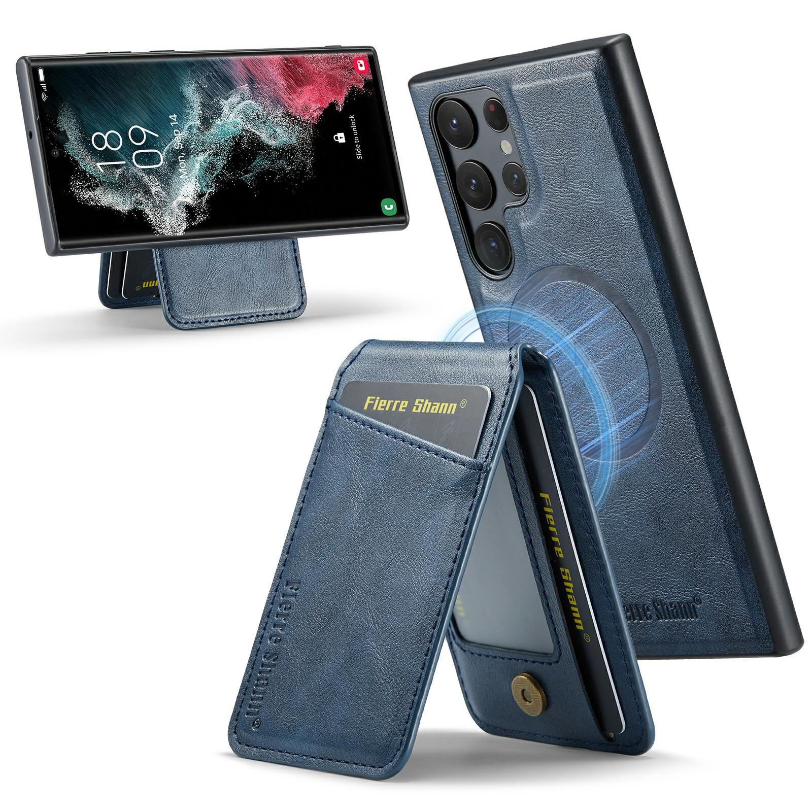 

FIERRE SHANN 025 Style For Samsung Galaxy S25 Ultra Case Leather+TPU Detachable Card Slots Phone Cover Blue