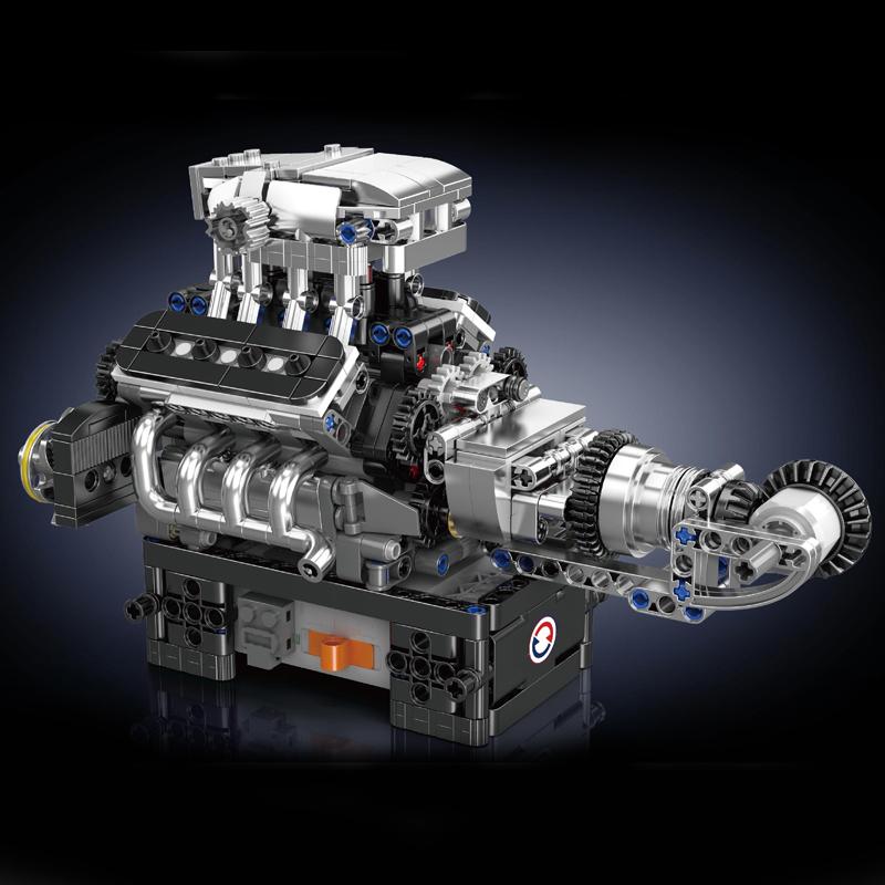 Mould King 10206 Der motorisierte SuperCar V8-Motor Baustein Montage Technische Auto-Motor Ziegelstein Set Weihnachtsgeschenk für Kinder