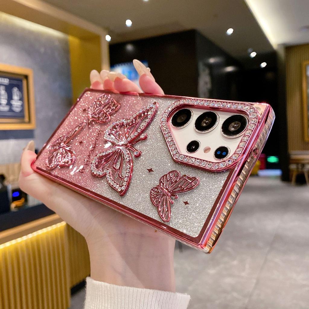 Samsung S25Ultra Phone Case 3D Glitter Water Diamond Butterfly S24plus Anti-drop Soft Case A26