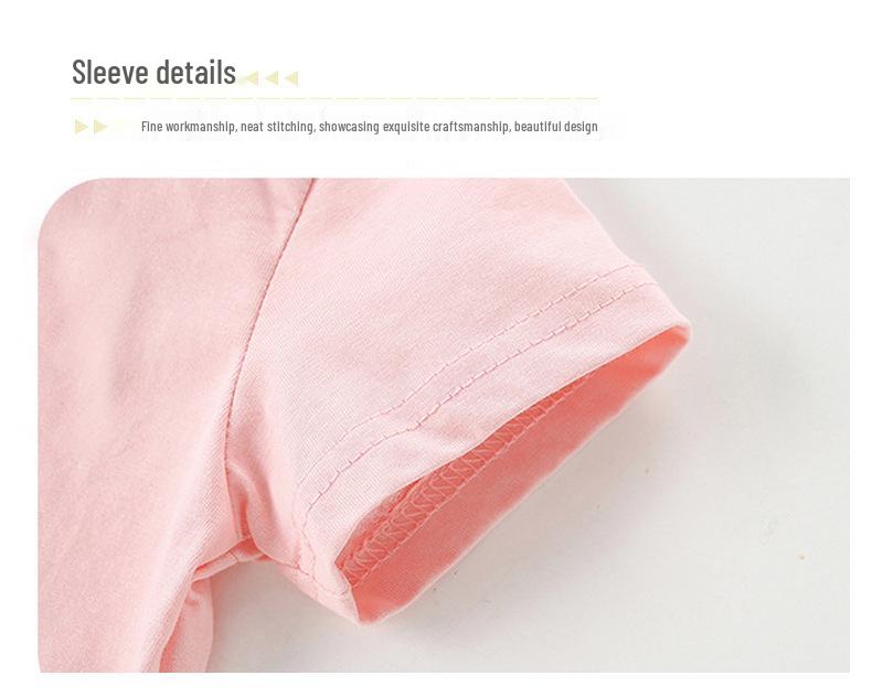 New European Style Girls' Cartoon T-Shirt - Round Neck, Short Sleeve, Summer Wear for Kids