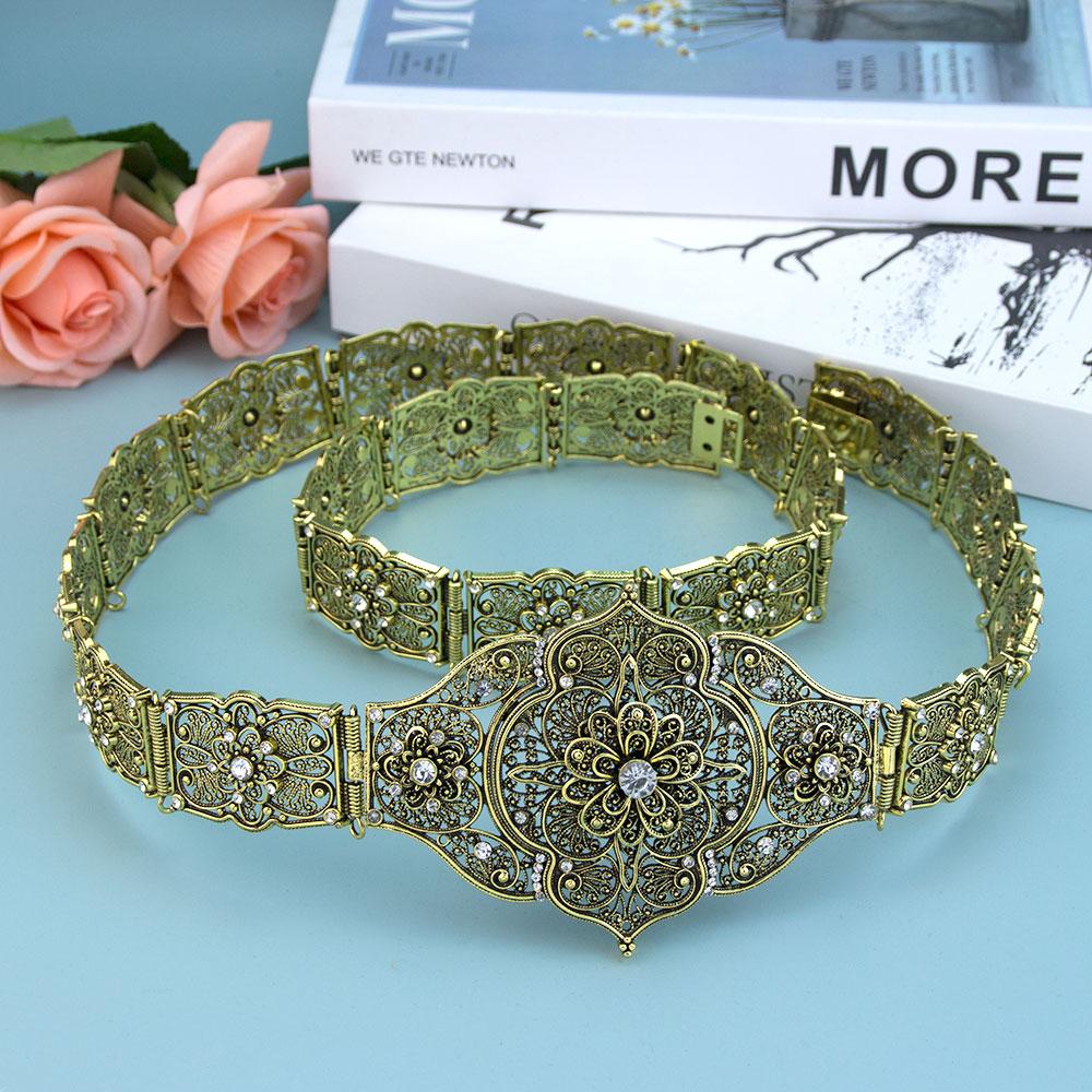 חגורת נשים קווקזיות בצבע זהב כהה פויהסה תכשיטי חתונה לכלה חגורת בטן קפטן ערבי מסורתי גלימה שרשרת מותן אורך מתכוונן