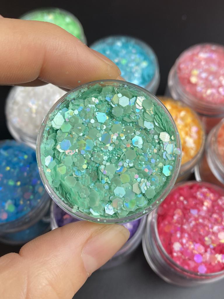 PET Eco-friendly Chunky Mix Holographic White Glitter Powder for Tumbler Paint&body