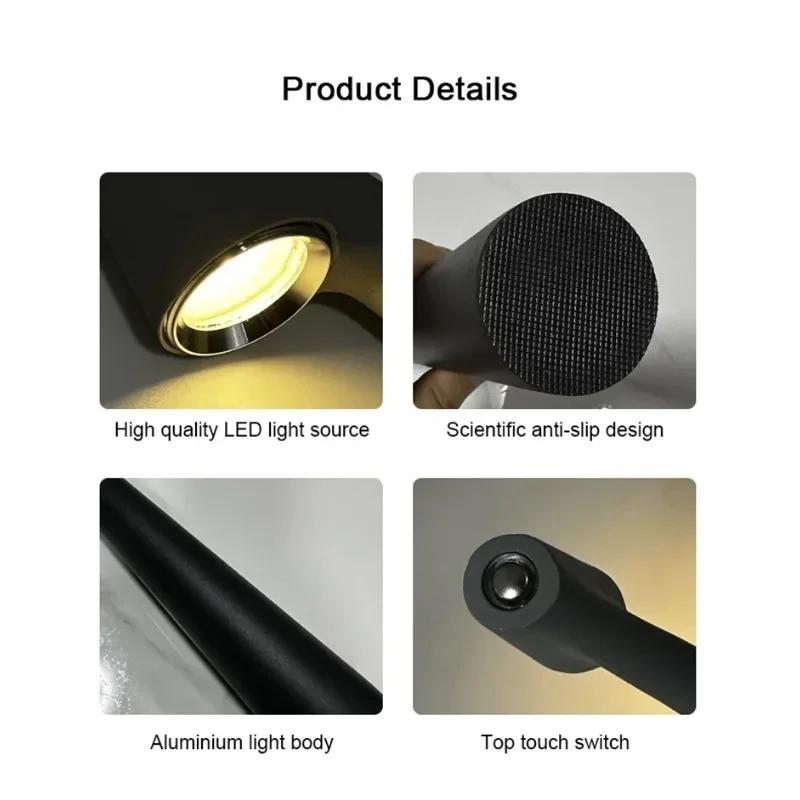 Modern Rechargeable Touch Control LED Table Lamp 3 Color Dimmable Desk Lamp Portable Night Light Eye-Caring for Bedroom Bedside Home Office Decor