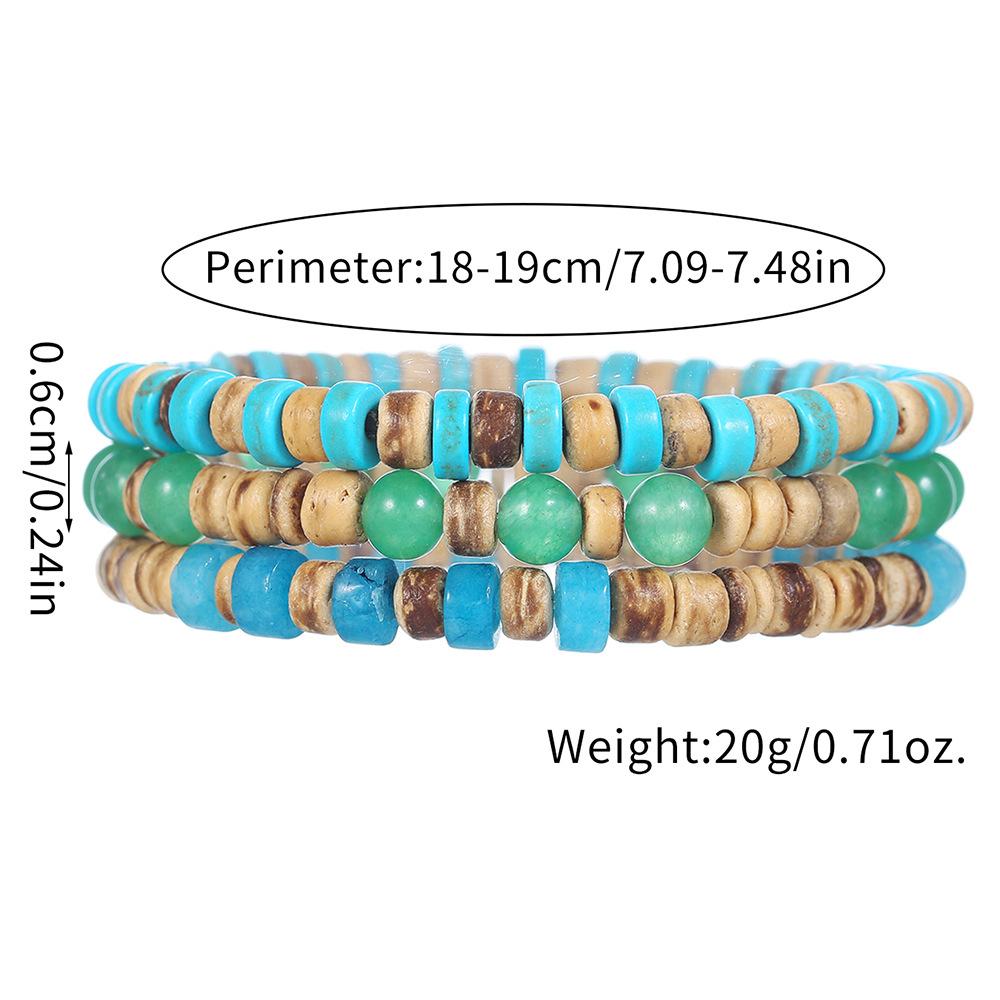 Natural Stone Wood Chip Coconut Shell Elastic Beaded Bracelet Set Retro Couple Beach Bracelet