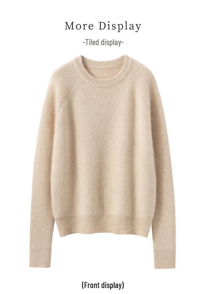Women's Elegant Round Neck Knit Sweater - Versatile, Thick, Fashionable Cashmere for Autumn/Winter.
