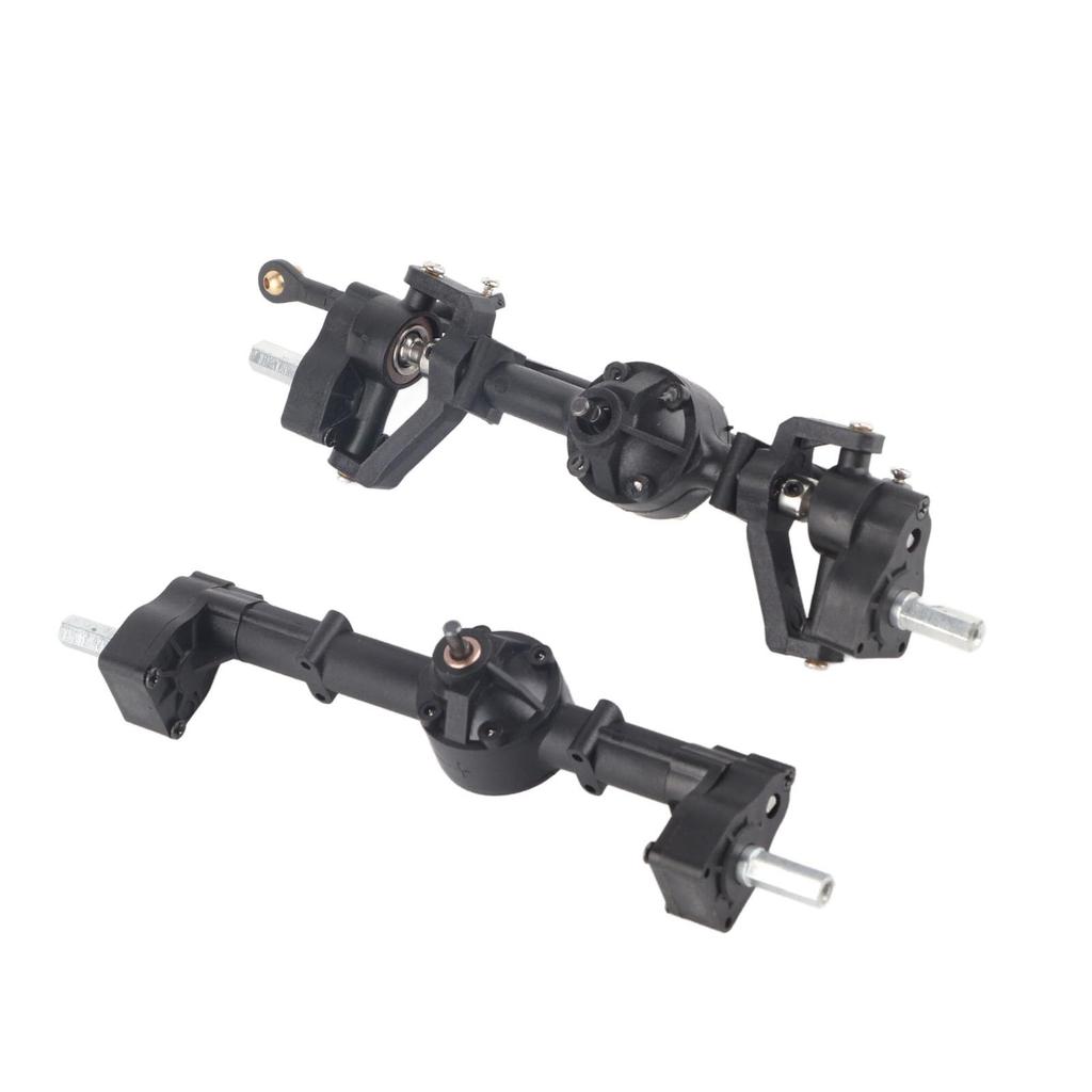 Metal front and rear axles for 116 RC cars. Front, rear axle, and gearbox. Easy installation. High strength, durability, lightweight, and easy to