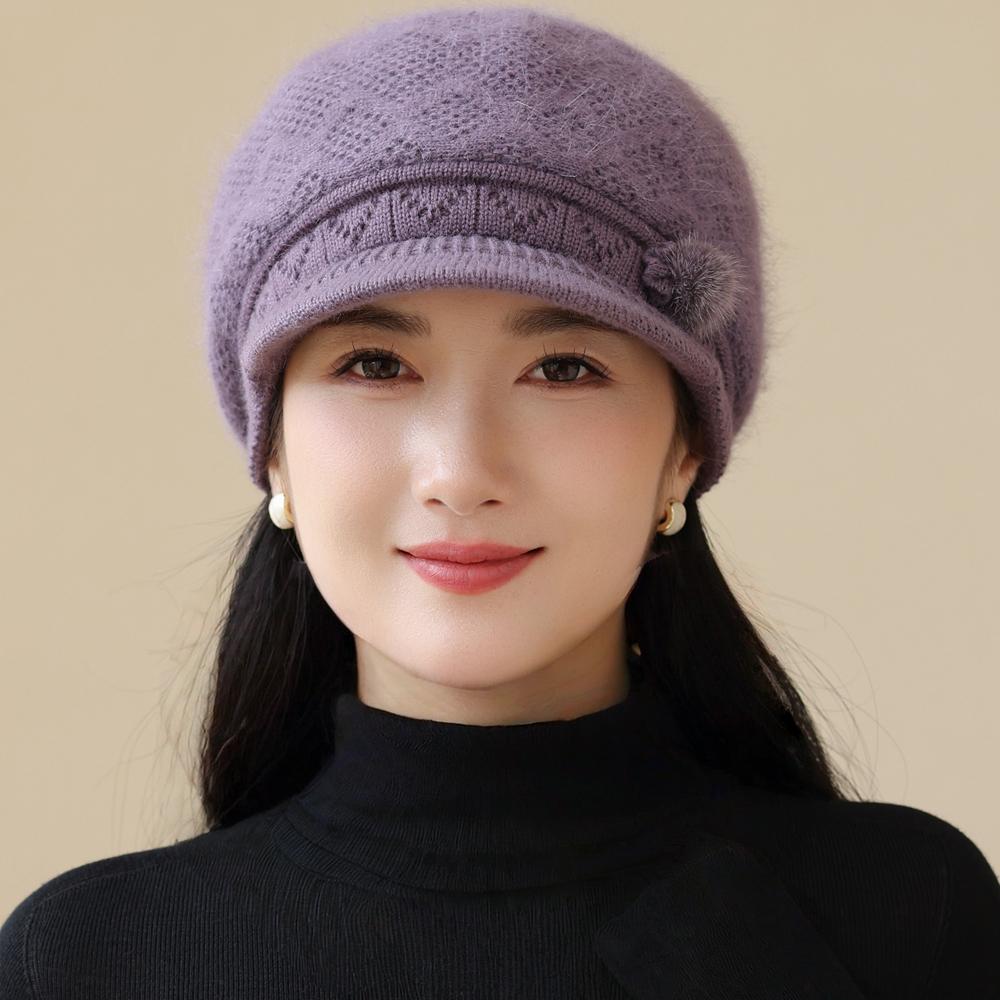 Women Winter Hat Plush Fur Lined Warm Cap For Women Casual Rabbit Fur Blend Streetwear Outdoor Fashion Knitted Hat