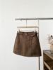 Korean-Style High-Waisted Black Suede A-Line Mini Skirt with Belt - Autumn Collection, Hip-Hugging, Exposure-Resistant.