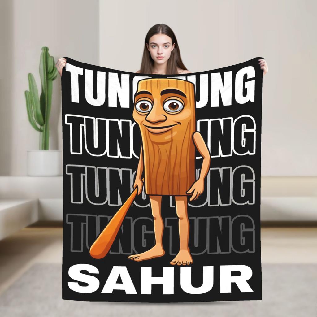 Tung Tung Tung Set Sahur di 6 Coperte Meme Brainrot Morbido Plaid in Peluche per Bambini Sedia Divano Letto Copri Trapunta in Flanella