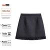 Women's Plus Size Grey Wool Ruffle Trim Half Skirt, Thick A-line Mini Skirt Pants for Spring/Autumn