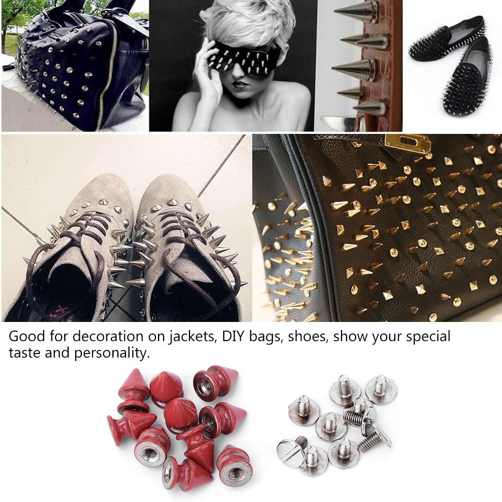 50pcs 8*12mm Fashion Metal Bullet Rivet Spikes & Cone Studs for Leather DIY Accessory (Red)