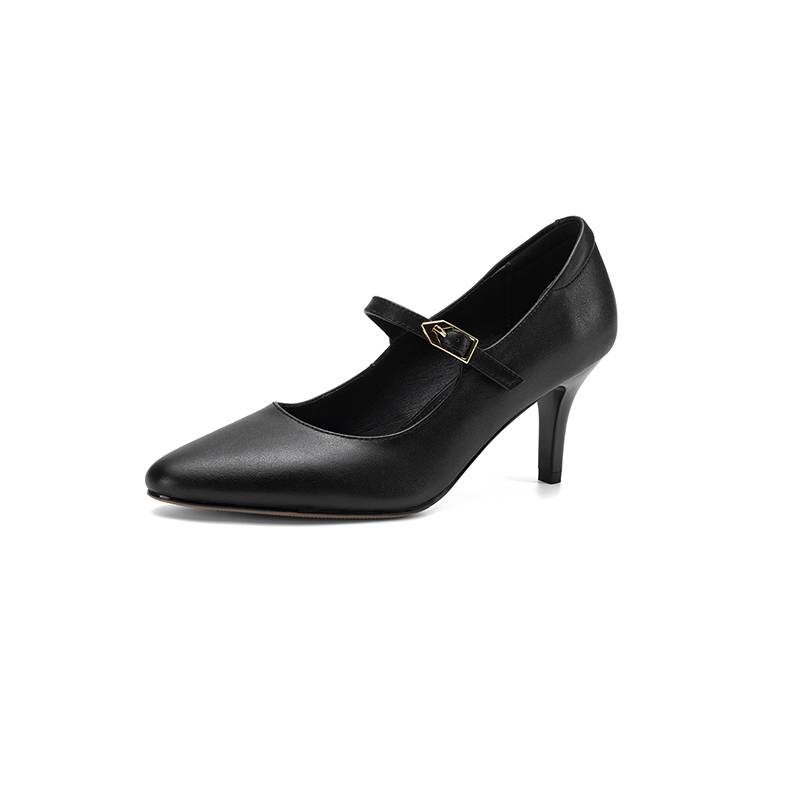 Krazing Pot Cow Skin Round Toe Stiletto High Heels Summer Shoes Big Size 42 Beauty Lady Metal Buckle Women Shallow Pumps