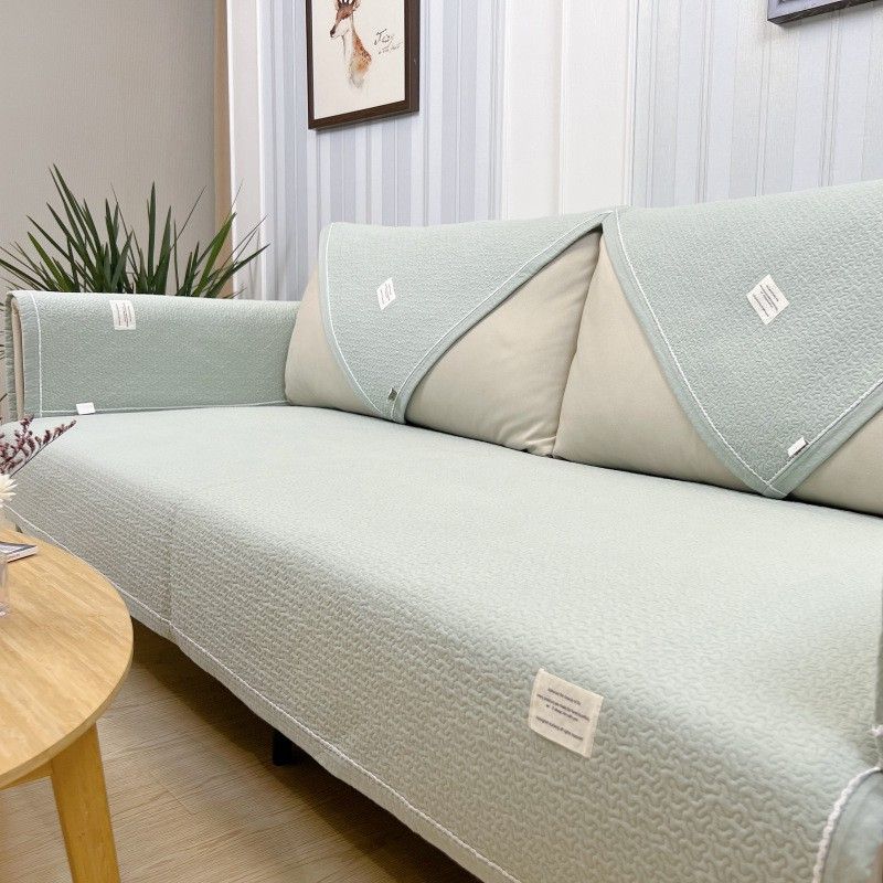 

Classic Life Pure Cotton Sofa Cushion All Year Round Neutral Minimalist Fabric Pure Color Non Slip Modern High-End Summer Sofa Cover Green 90*90cm