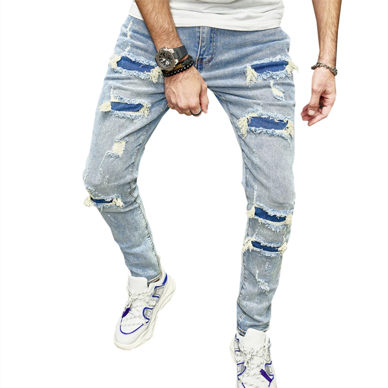 

Petite de Français Distressed Jeans, BK Style Skinny Jeans, Haru Cropped Pants, 9-Length, Slim Fit, Stylish Stretch Elastic Men s Pants, D-42 (32)