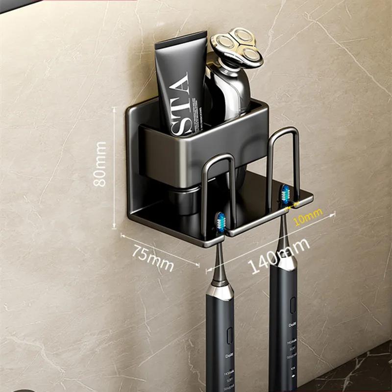 

Wall Mounted Toothbrush Holder Aluminium Alloy Toothpaste Rack Bathroom Household Space Saving No Punching Bathroom Accessories Decoration