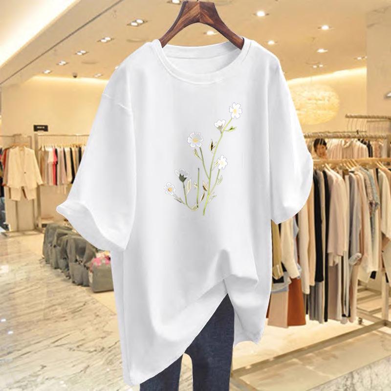 

Women s Floral Print Crew Neck Loose Cotton T-Shirt L