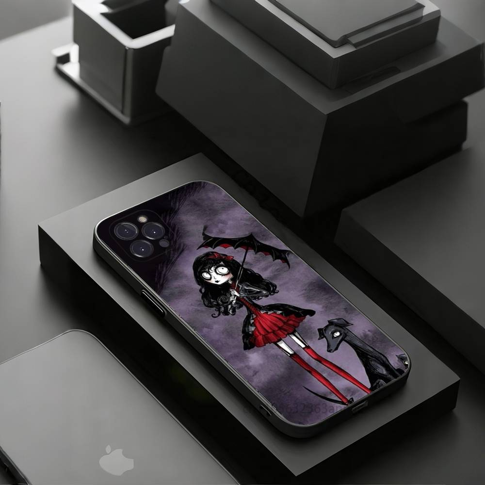 Love Black and Cute Emo Phone Cases For iPhone 17 16 15 14 13 12 11 Pro Max Plus Luxury Camera Protection Plastic
