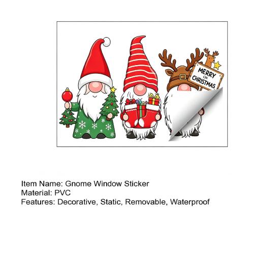 Christmas Home Decor Gnome Static Window Sticker, PVC Waterproof Clings, Cartoon Glass Stickers Decals, Cute Faceless Dwarf for Store Holiday