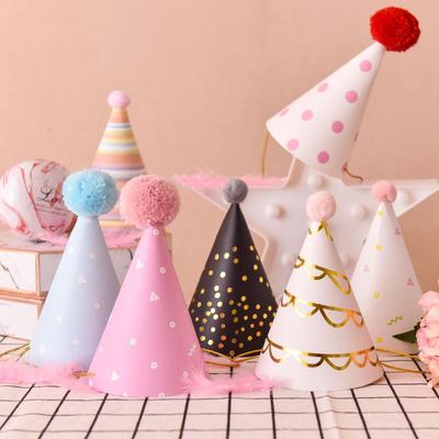 First Birthday Pom-Pom Hat Decoration - 100-Day Theme Party Photo Prop