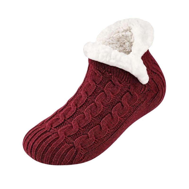 Warm Indoor Floor Socks with Cable Texture, Plush Lining and Traction Dots for Walking Around the Home in Cool Weather
