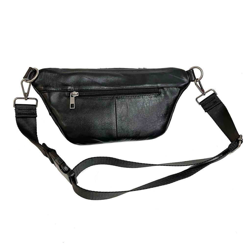 Fashion Men'S And Women'S Genuine Leather Fanny Pack, Black First-Layer Cowhide Fanny Pack, Satchel.