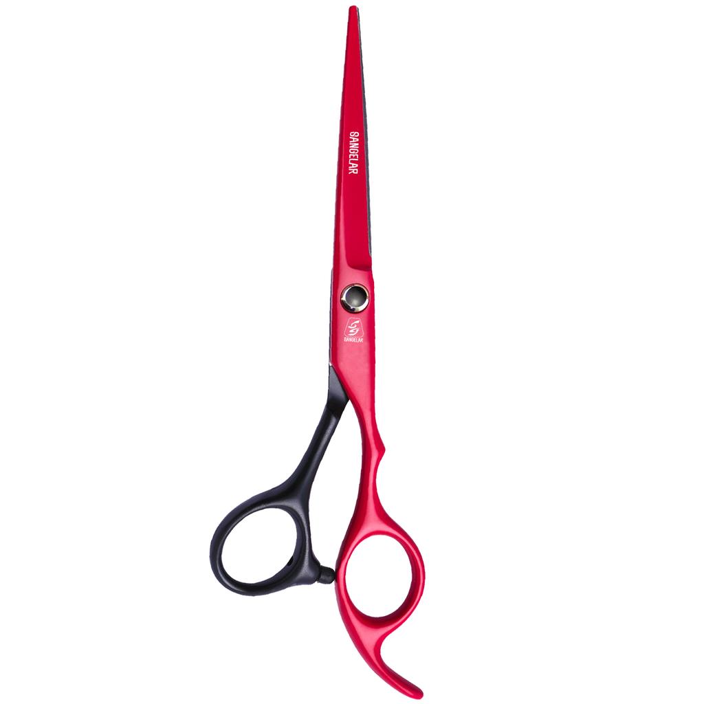 SANGELAR 6 Inch Hair Scissors for Red and Black Hair Flat Scissors, Thinning Scissors, Be Your Own Barber, Trim Bangs DIY Hairstyle