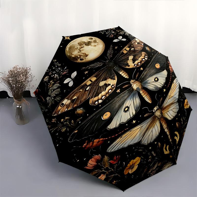 Butterflies,Nightscape Automatic Folding umbrella Compact 8 rib Design,Unique Style,Suitable for Everyday Outdoor Use,Perfect Gift for