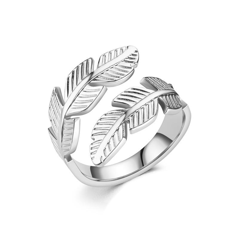 European and American Feather Ring Opening Titanium Steel Angel Wings Hip-hop Style Stainless Steel Jewelry Titanium Steel Stacking