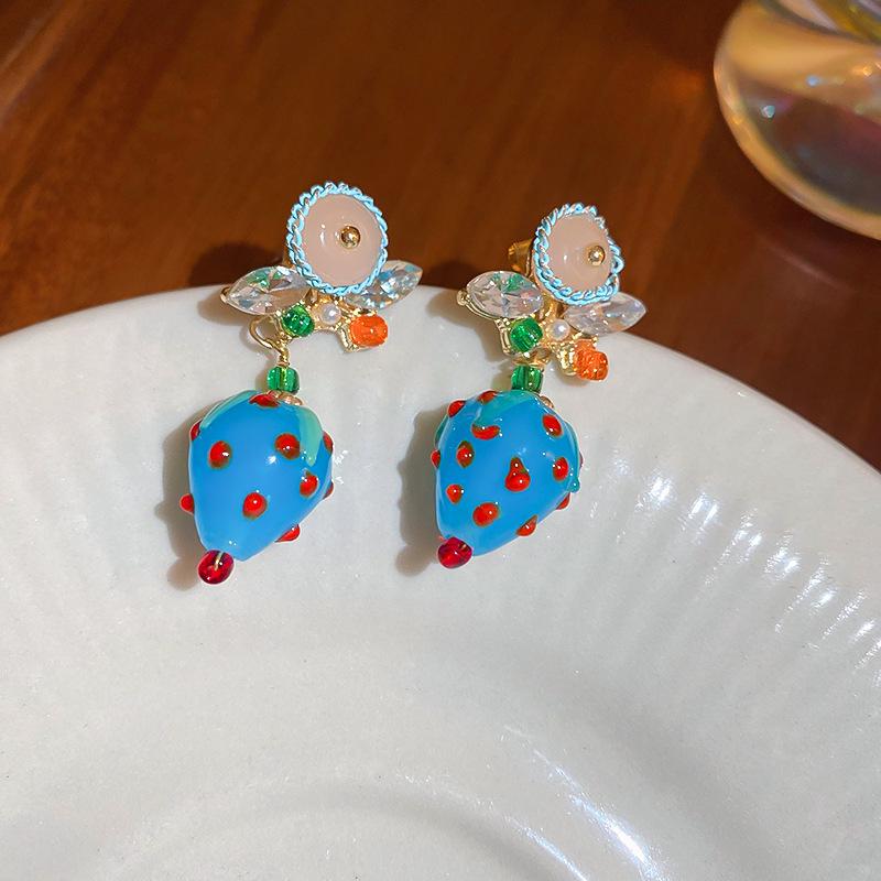 Sterling Silver Needle Earrings: Summer Sweet Strawberry, Cherry & Grape - Cute, Fresh, Versatile Ear Accessories