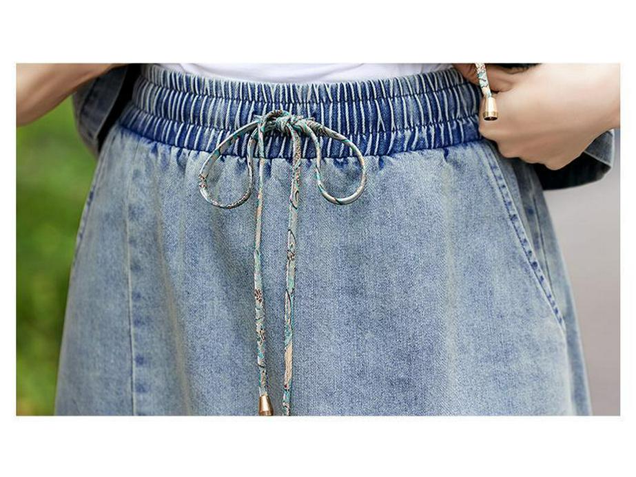 Conjunto de Saia Jeans com Capuz Bordada Chinesa Retrô para Mulheres - Verão 2026