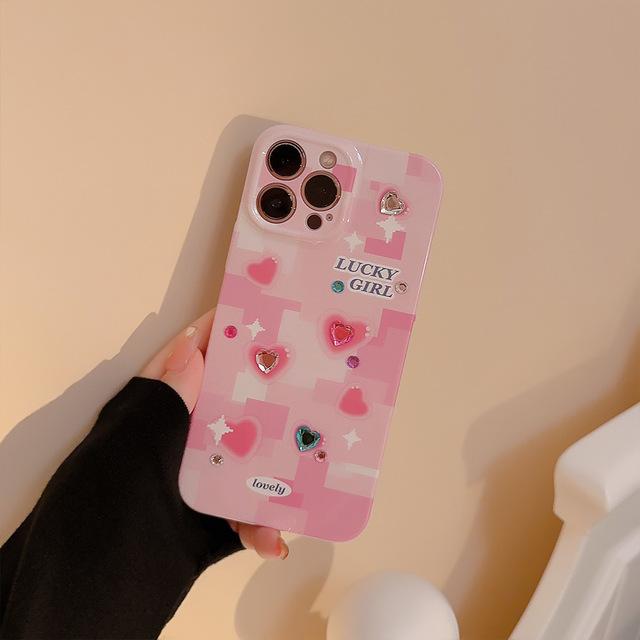 Diy Stars Shiny Blingbling Lovely Love Heart Pink Pc Hard Shell For Iphone 8 7 X Xsmax Xr 13 12 Promax 11 14 Pro Max Phone Case