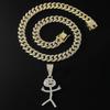 Creative Full Diamond Cartoon Character Pendant Cuban Chain, Eu and American Hip-hop Style Necklace, Trendy Male Personality Funny Collarbone Chain