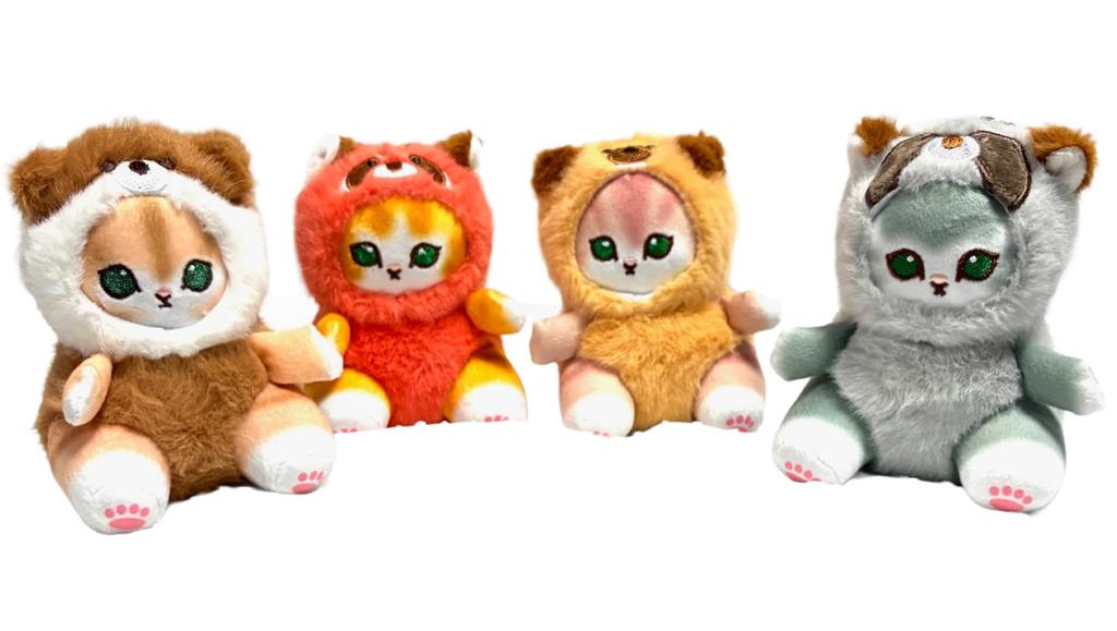 Cute fluffy cat plush Mofu set Plush cat keychain, Sand, 4-color (gray, brown, orange, beige) keychain, [Product]