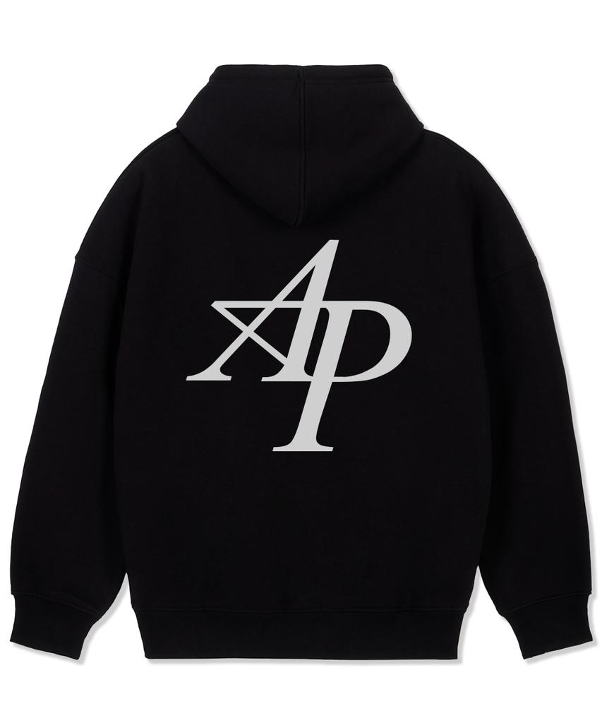 New Ap Logo Oversized Wide Shoulder Hoodie_Black