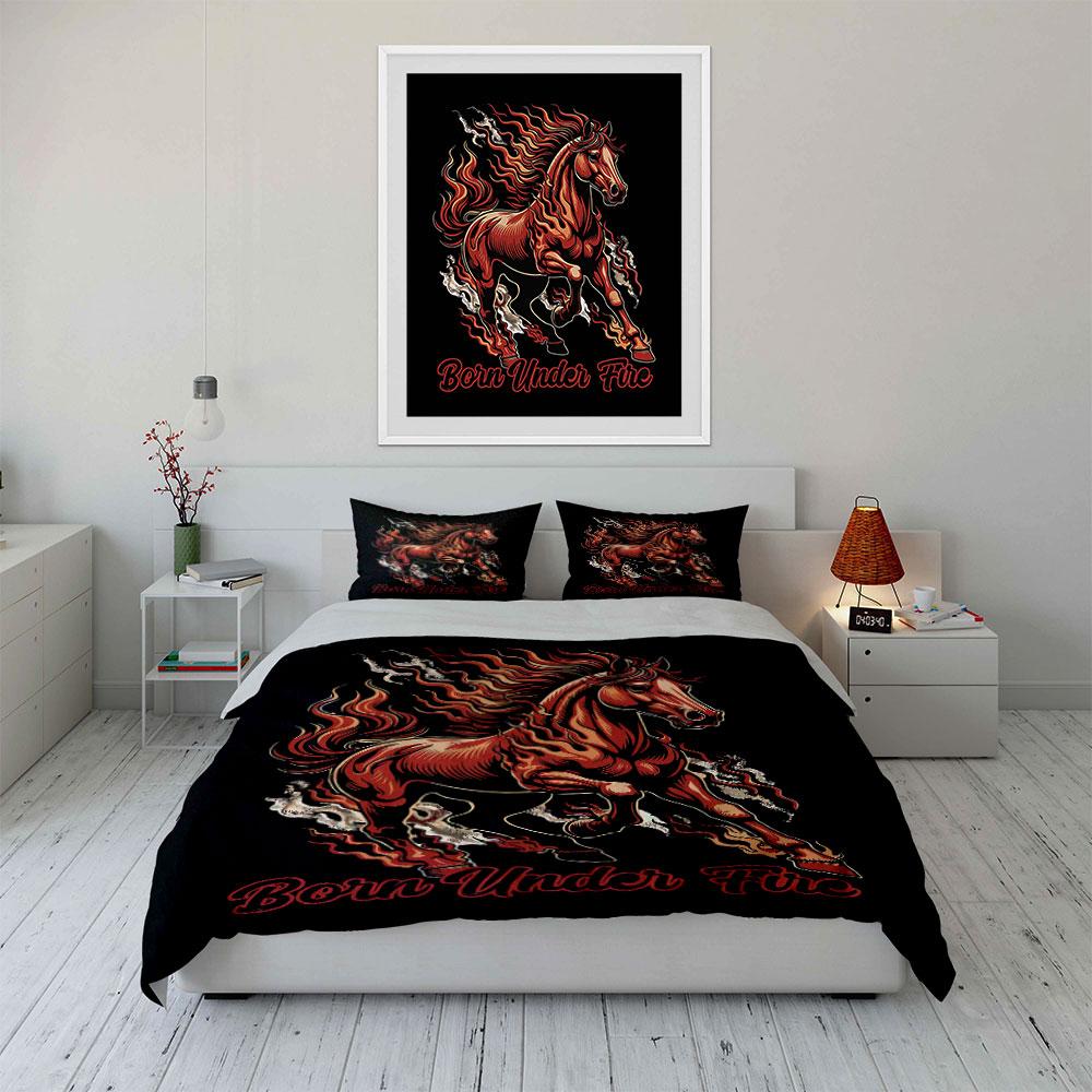 Fiery horse with flames. Bedding sets Duvet cover sets Duvet covers Pillowcases(1 * Duvet Cover 2 * Pillowcases without duvet insert)