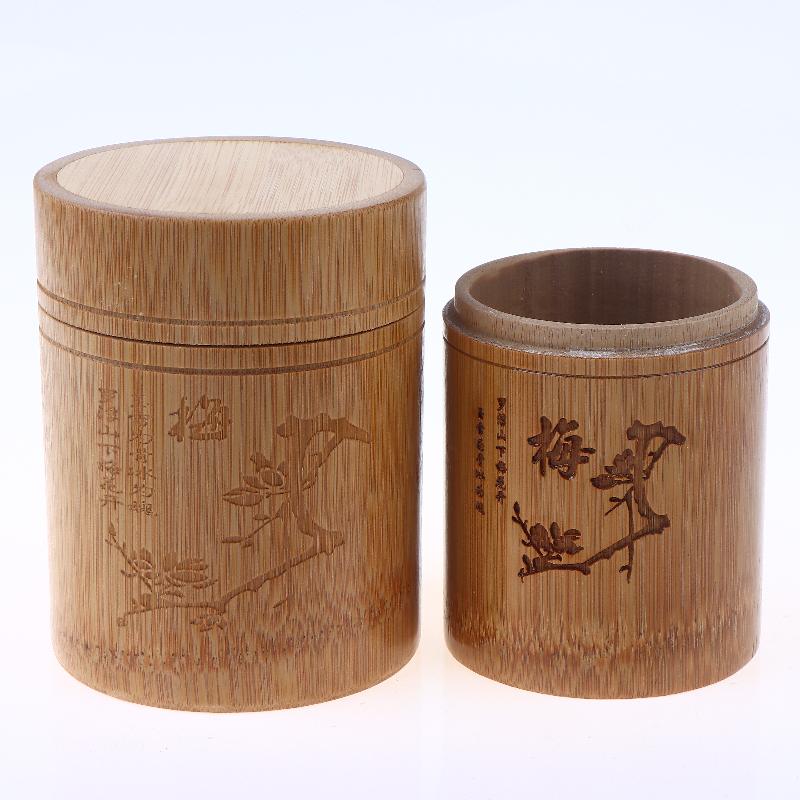 Carved Bamboo Tea Storage Box Lid Seal Tea Canister Food Spice Nut Box Organizer Kitchen Storage Jars Accessories