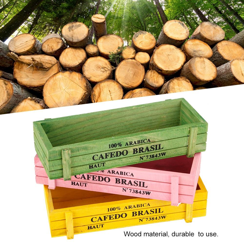 3pcs Home Office Desktop Wooden Succulent Flower Garden Plant Pot Storage Box Decoration