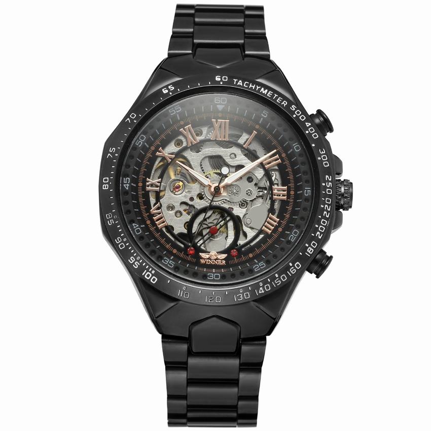 New Classic Luxury Brand Gold Skeleton Watch for Men Mechanical Watches Casual Stainless Steel Strap Vintage Wristwatches New