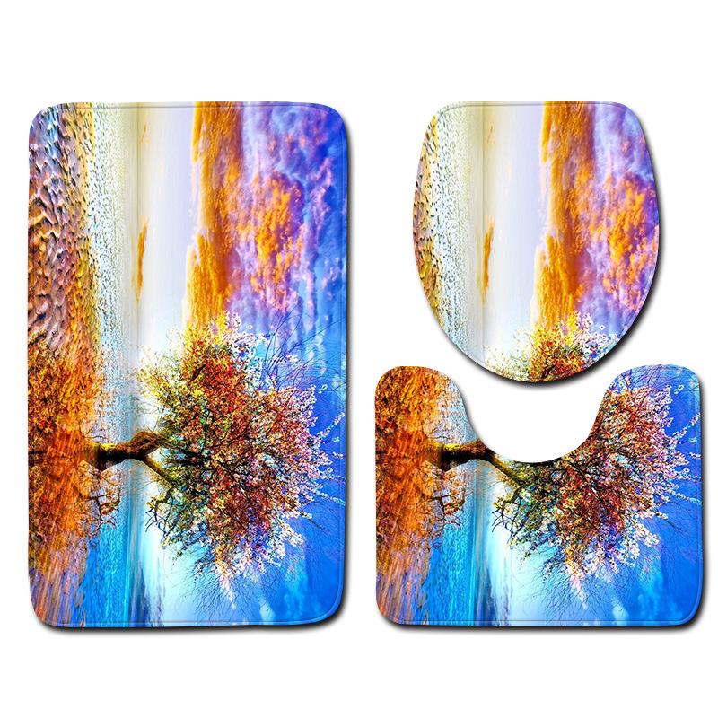 3D Landscape Bathroom Toilet Three-Piece Floor Mat Door Mat Bathroom Carpet