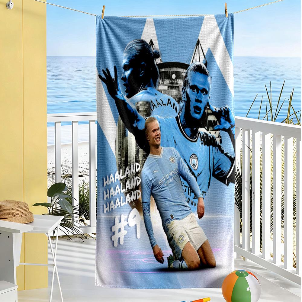 Blaues Haaland-Stil Strandtuch Superweich & Saugfähig Bequem Leicht Tragbar für Schwimmen, Strand, Camping, Reisen, Strandzubehör, Fitnessstudio