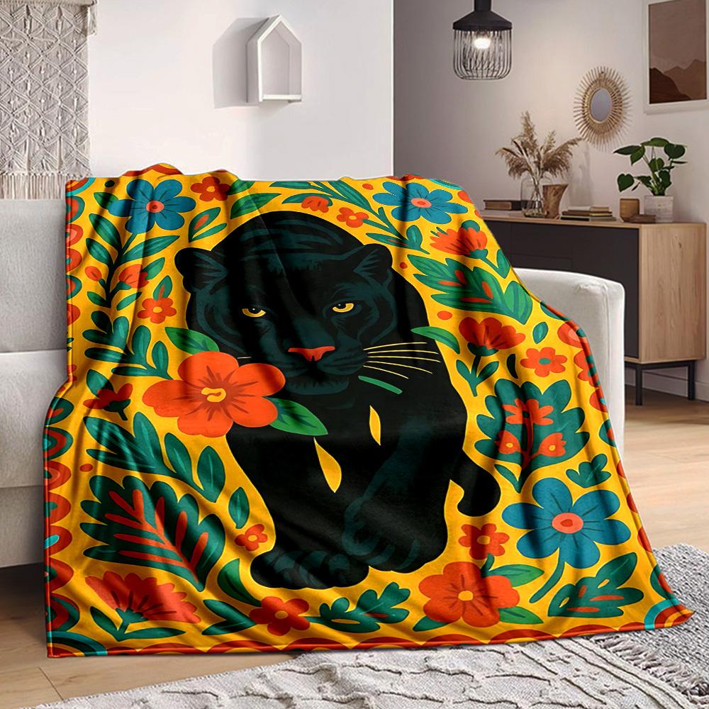 

1PC Panther Floral Pattern Print Blanket, Soft Throw Blanket - Warm & Cozy for Couch, Bed, Office, and Travel yy250912176 75x90cm
