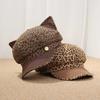 American retro leopard print kitten ears octagonal hat fashion spice girl style millennial style niche fashion versatile newsboy hat