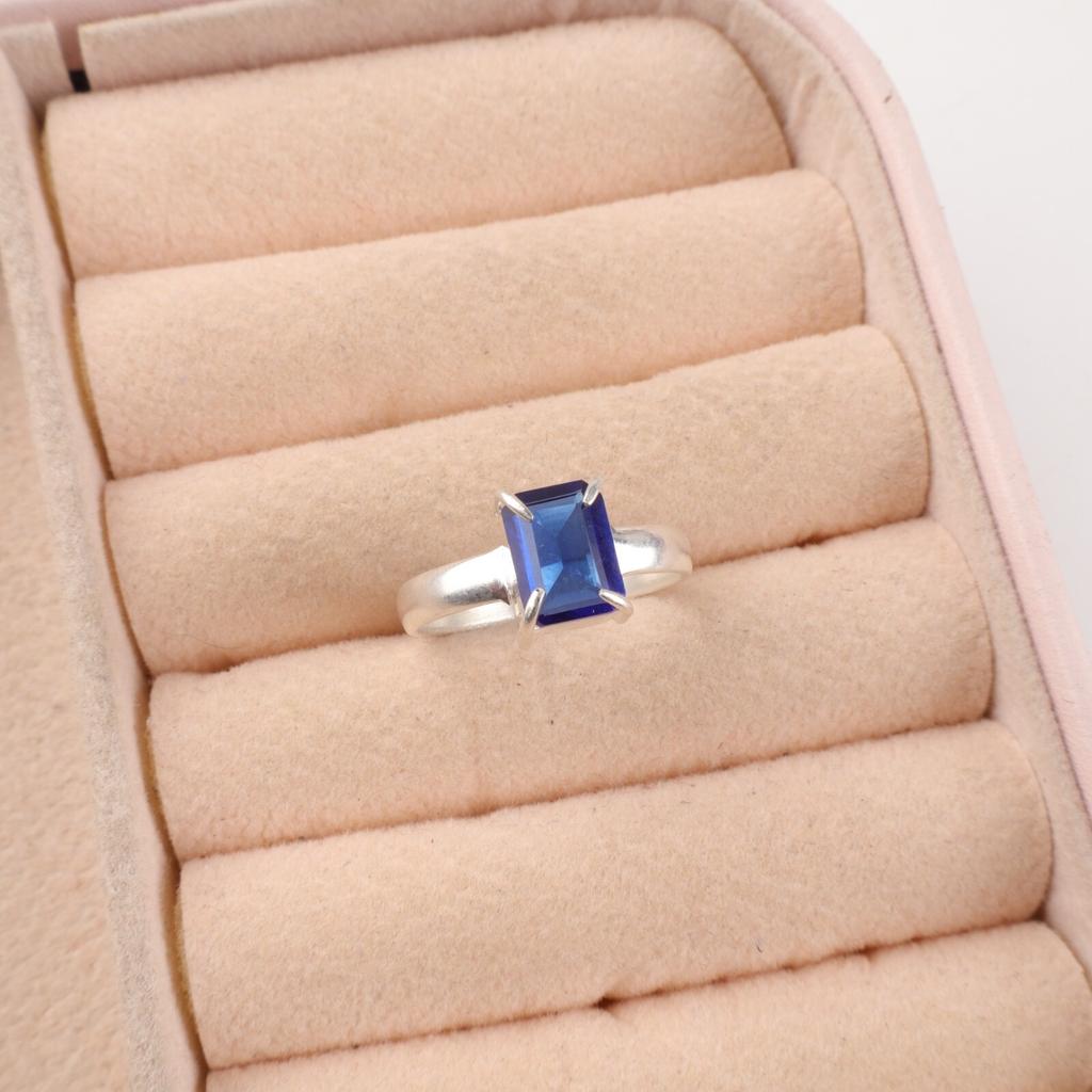 Lab Created Blue Sapphire Gemstone 925 Sterling Silver Women's Jewelry Boho Ring RR-30-6