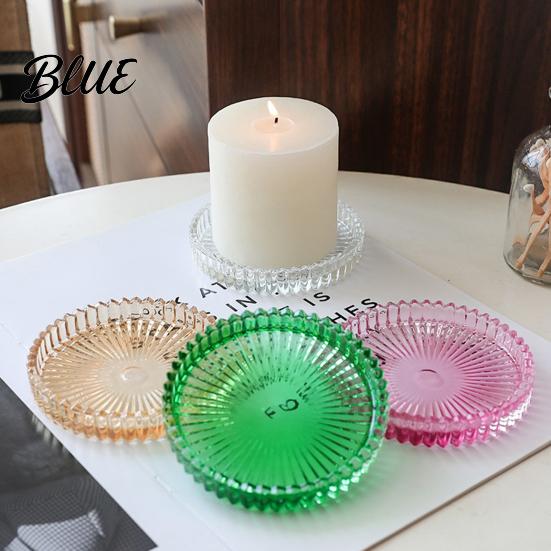 Decorative Candle Holder Pillar Tray Round Glass Modern Home Decor Dish