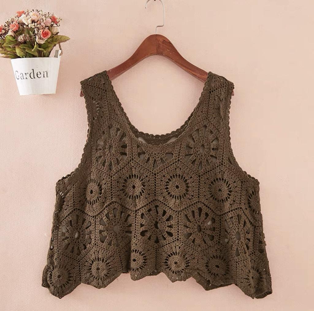 Frühling und Sommer neue einfarbige gestrickte durchbrochene Weste Weste Damen vielseitig locker ärmelloses Blusentop