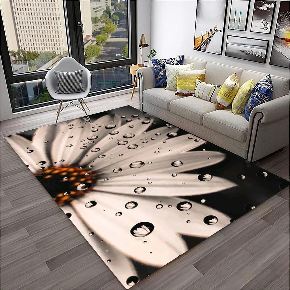 HD Nordic Daisy Sun Flowers 3D Carpet Rug for Home Living Room Bedroom Sofa Doormat Decor,kids Play Area Rug Non-slip Floor Mat