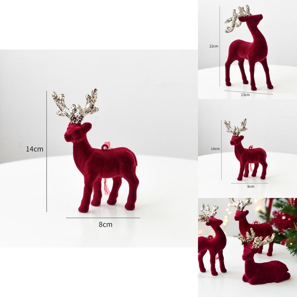Stunning Christmas Reindeer Ornament Sparkling Burgundy Velvet Decorative Accent For Holiday Trees