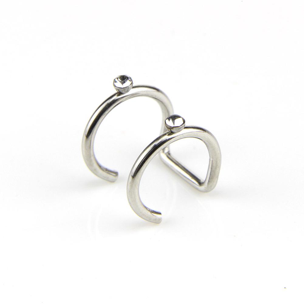 Diamond Earless Holes Stainless Steel Double Side C Cartilage Earrings Jewelry