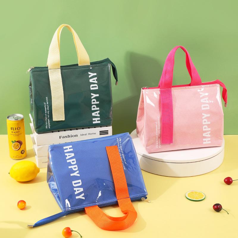 PVC Insulated Waterproof Lunch Bag - Fresh Style Handbag for Students and Office Workers, Thickened for Commute or Take-Out Meals.