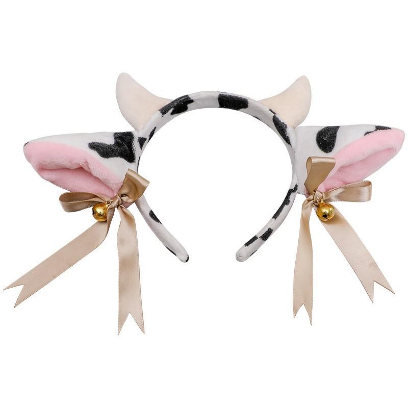 Handmade Cute Cow Ears Headband With Bell Bow Women Girls Cartoon Animal Hair Accessory